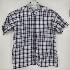 GameGuard Shirt Mens 3X Short Sleeve Plaid White Blue Red Button Up‎ Vented Big